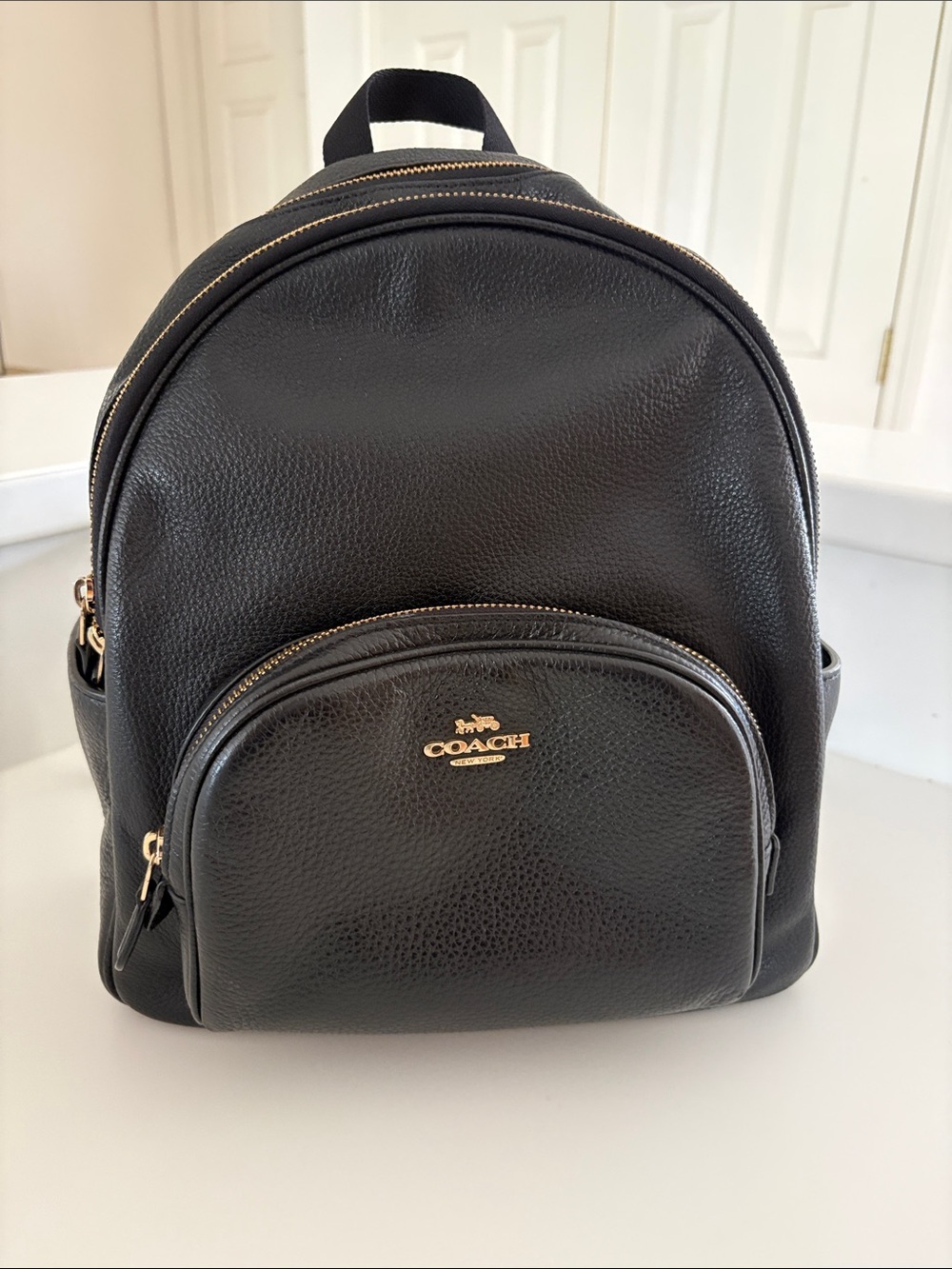 Coach Black Pebbled Leather Backpack with Gold Hardware - Picture 1 of 7
